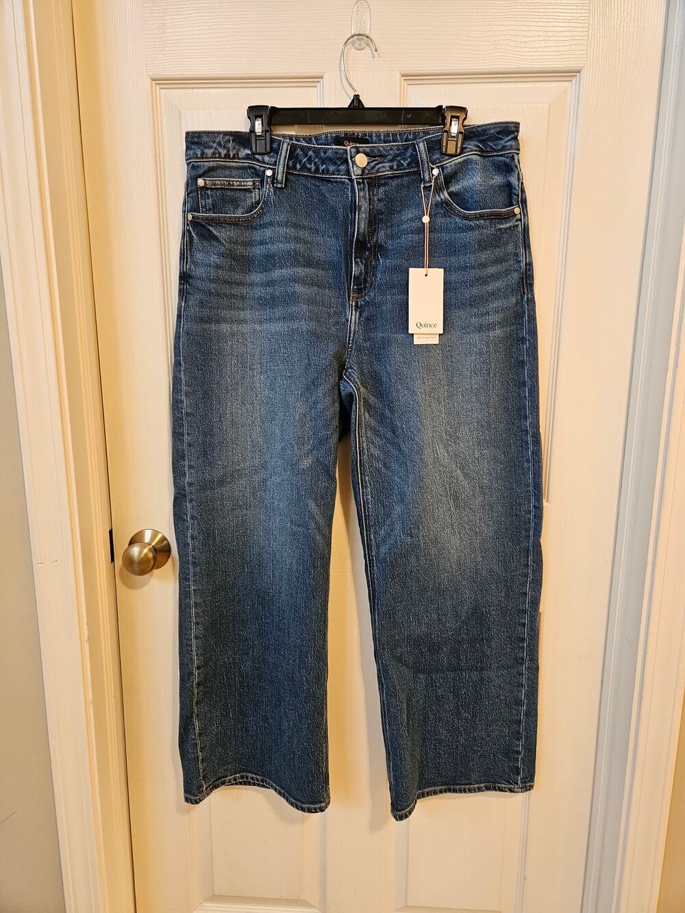 Quince Jeans 33 NWT High Rise Wide Leg Organic Cotton Tencel Blue Denim